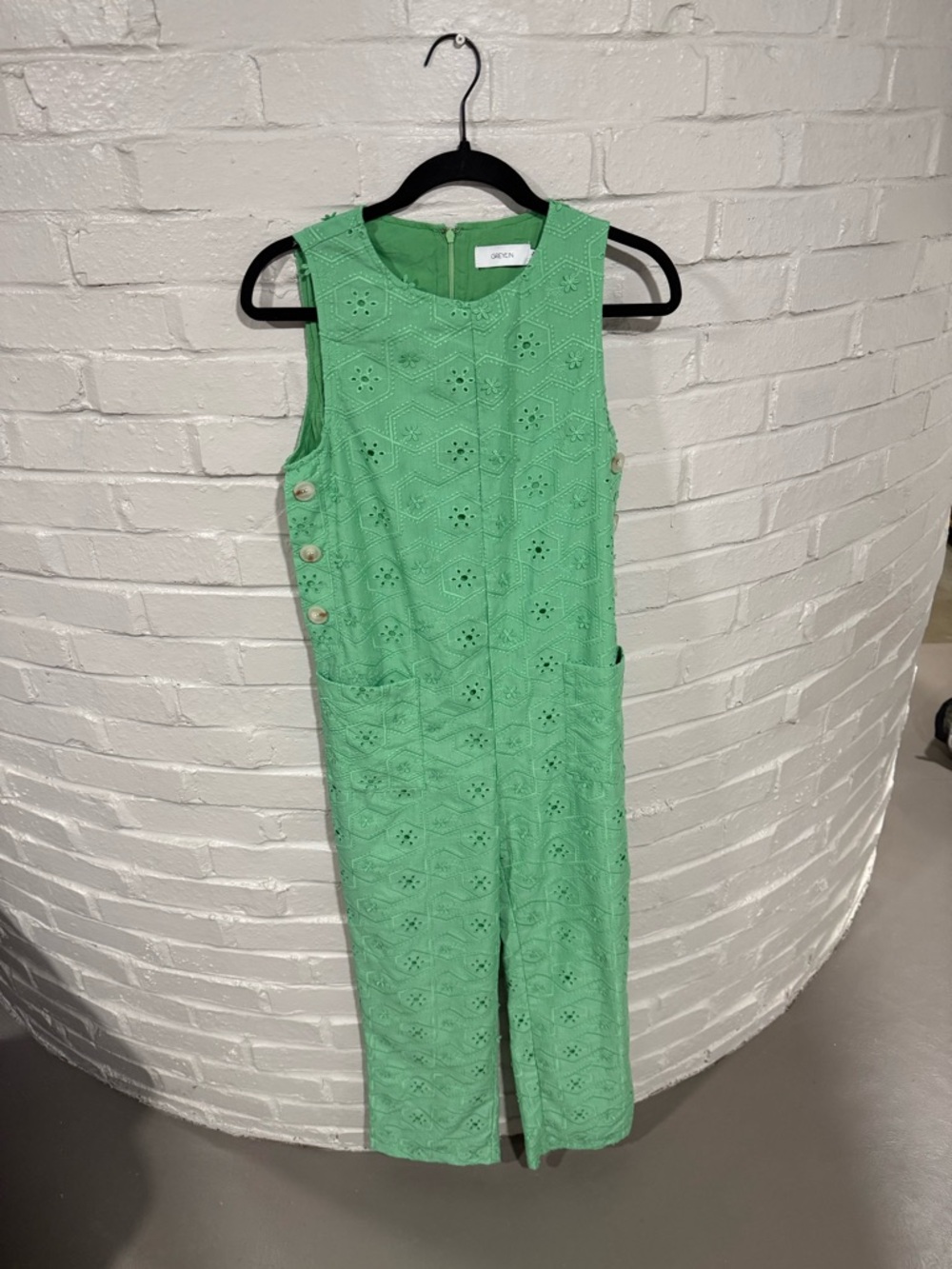 Greylin Mint Green Eyelet Sleeveless Jumpsuit